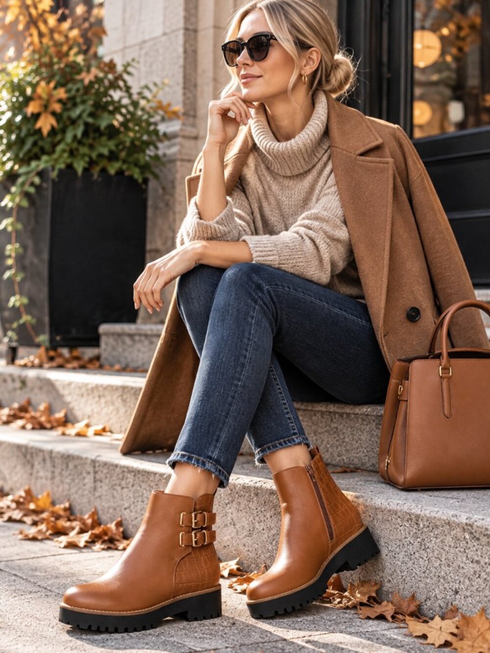 Andre Assous Pandora Ankle Boots, Brown Leather size7.5